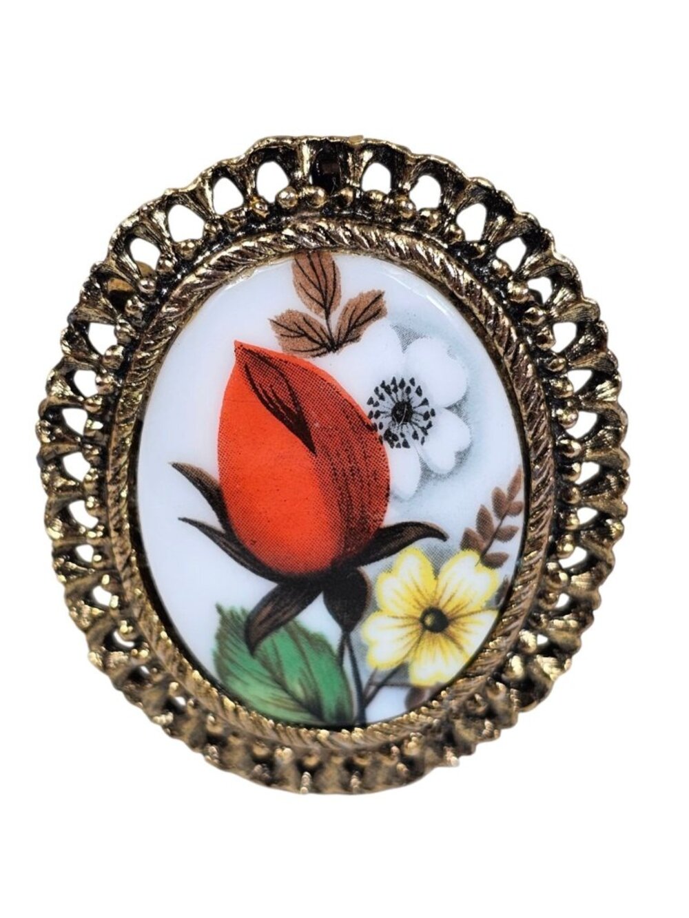Vintage White Milk Glass Cameo Flower Bouquet Multi Color Brooch / necklace - Picture 3 of 3